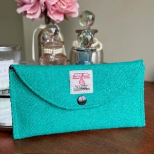 Glasses Case Teal coloured Harris Tweed with William Morris print fabric lining